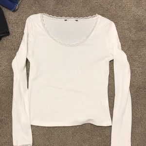 women's coquette white ribbed round neck top with lace trim size small (4)